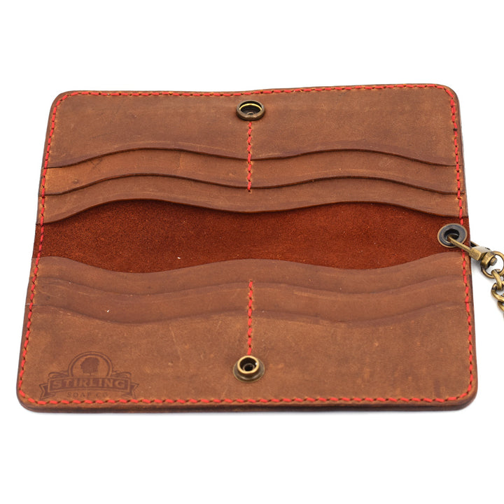 Long Leather Wallet w/ Chain (Brass & Red)